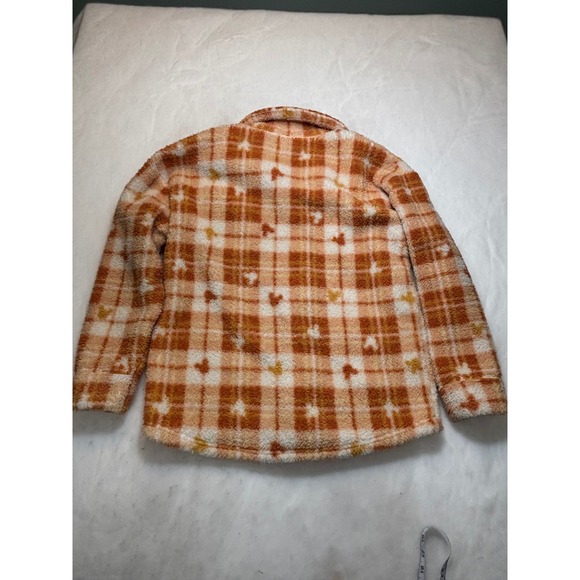 Disney Mickey Mouse Plaid Sherpa Fleece Shacket Shirt Jacket Orange White L - Picture 7 of 10